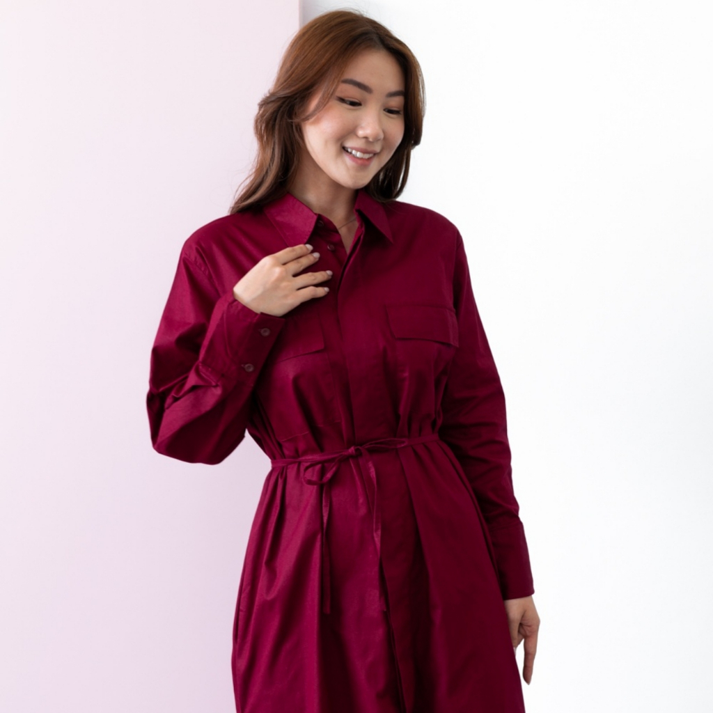 Kemeja Long Tunik  Wanita Remaja Muslim SaNing Saku Aktif Tali Pinggang Terbaru BY Aisyah