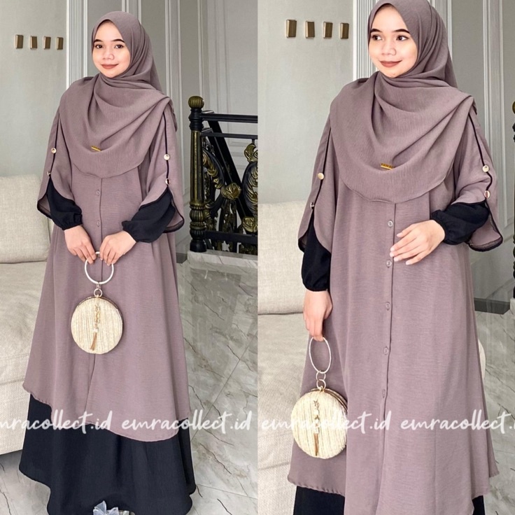 Setelan Rok One Set Rok Tunik Syari Full Kancing Set Rok Tunik Malaya Burgundy Set Pashmina Oval