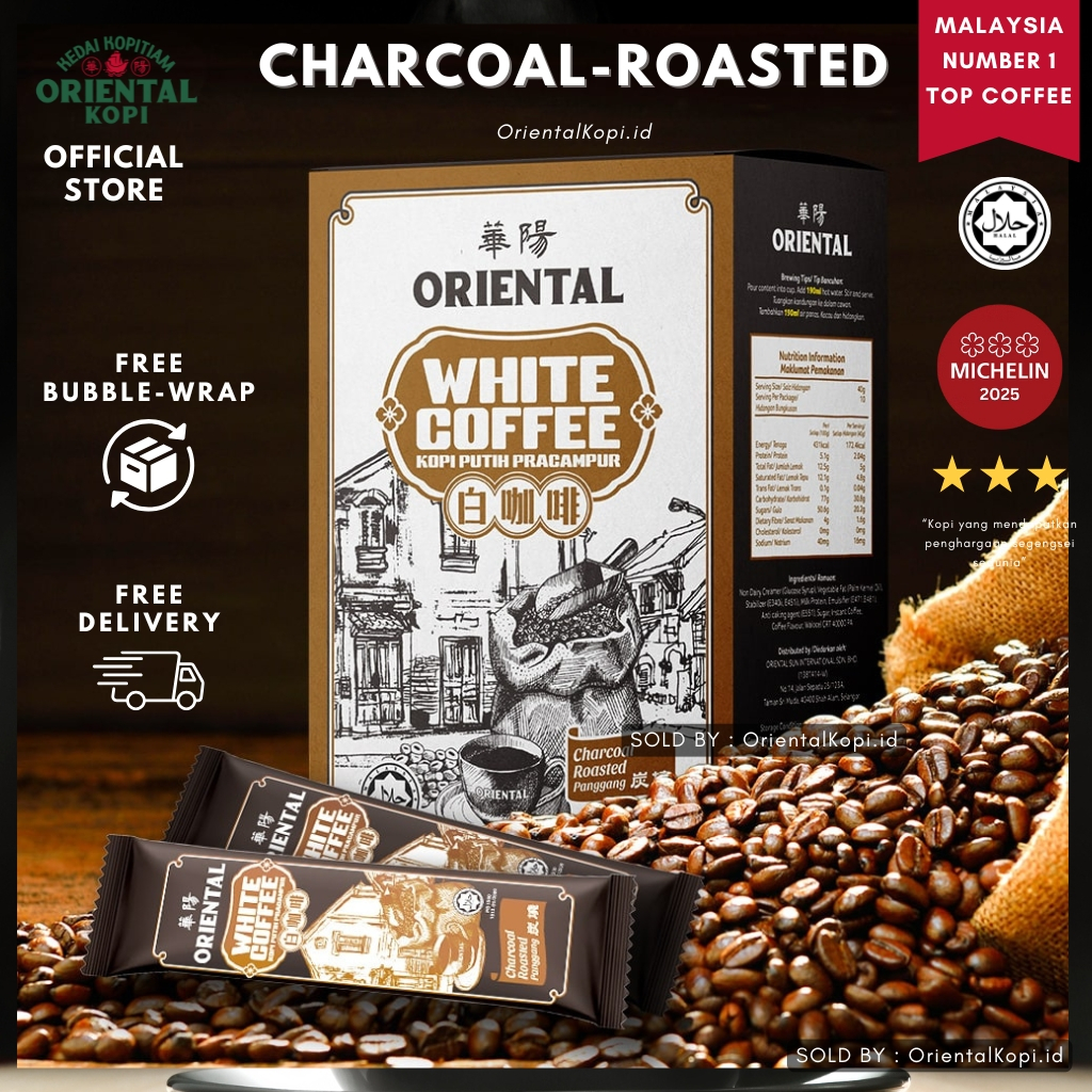 

ORIENTAL KOPI MALAYSIA ORIENTAL KOPI / ORIENTAL WHITE COFFEE ROASTED CHARCOAL ( 40g x 10 Sachets )