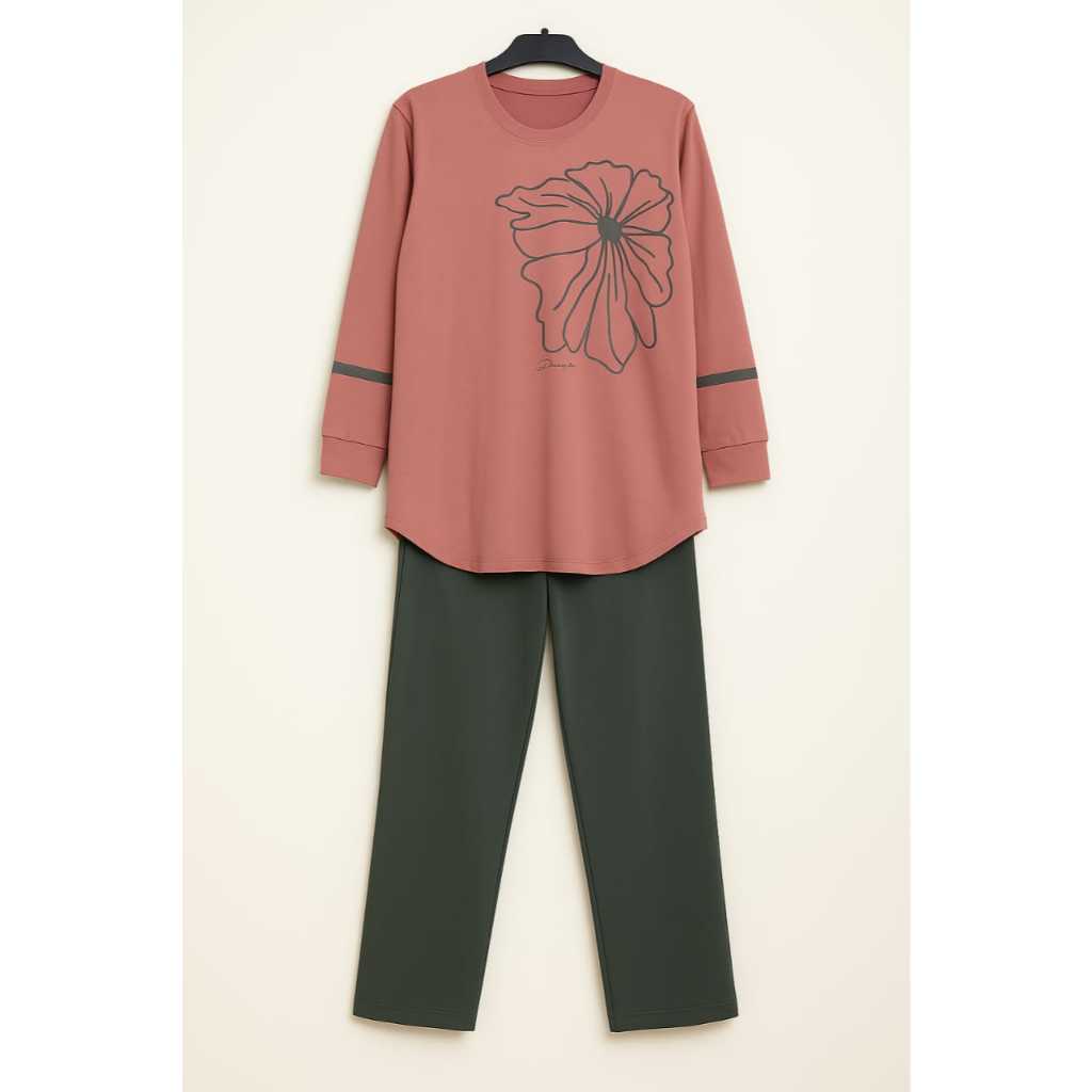 Setelan Baju Santai Wanita Lengan Panjang Motif Bunga – Baju Harian Muslimah Modis Nyaman