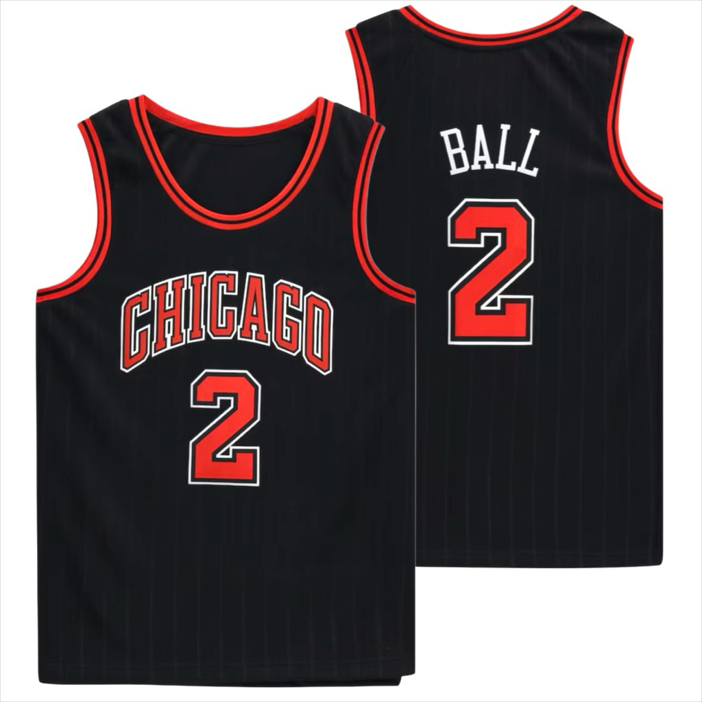 BORDIR IMPORT JERSEY BAJU BASKET BULLS #2 LONZO BALL HITAM STATEMENT