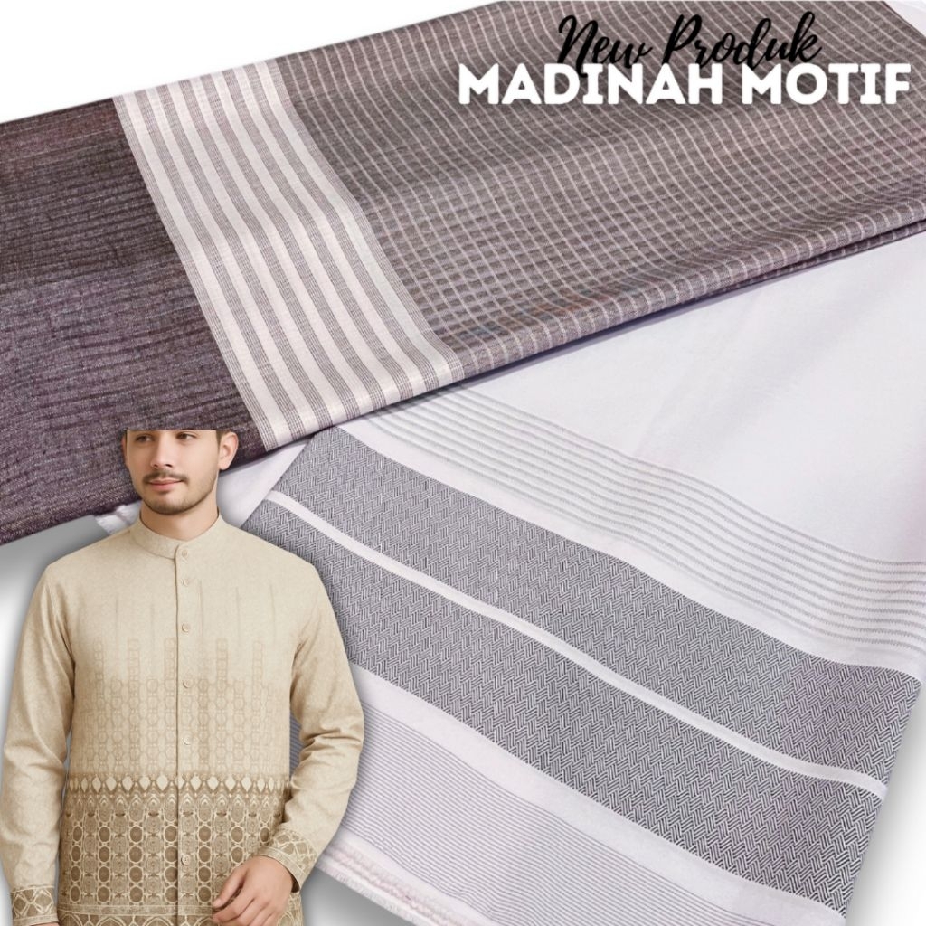 Kain Madinah Fodu Motif Pinggir 2 Sisi - Bahan Katun Halus Lembut Adem Untuk Koko Baju Meteran