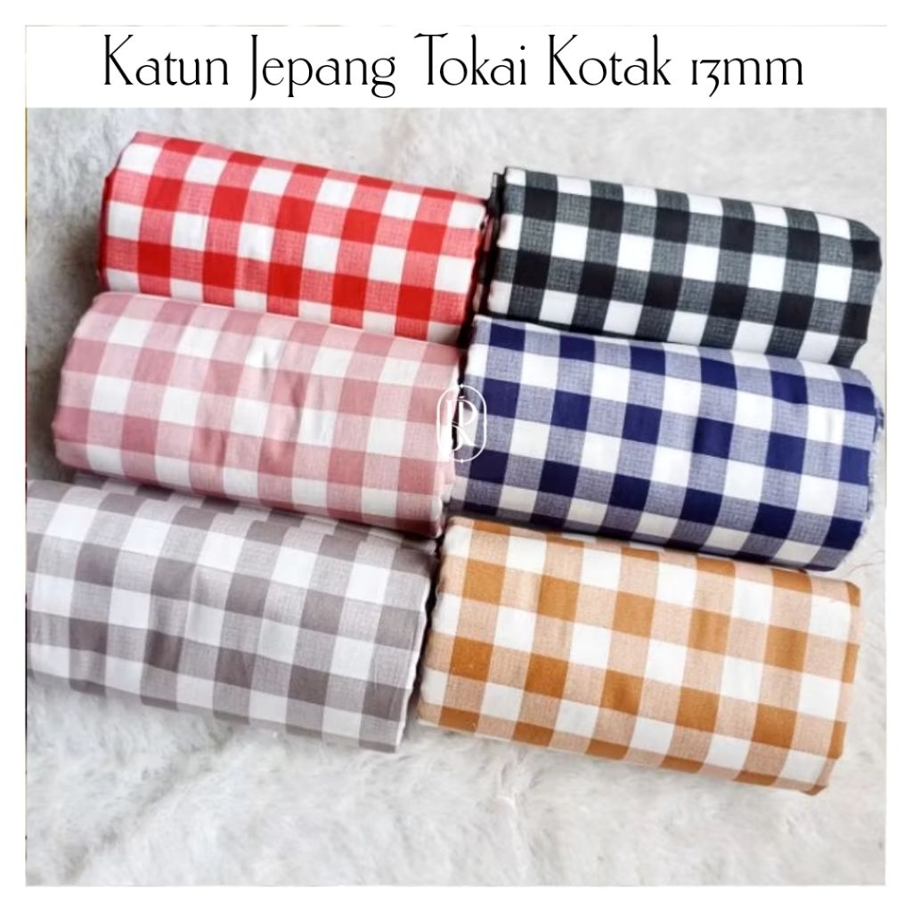 ORIGINAL katun jepang Tokai motif kotak ukuran kotak 13mm - bahan katun Tokai Gingham kotak besar - 