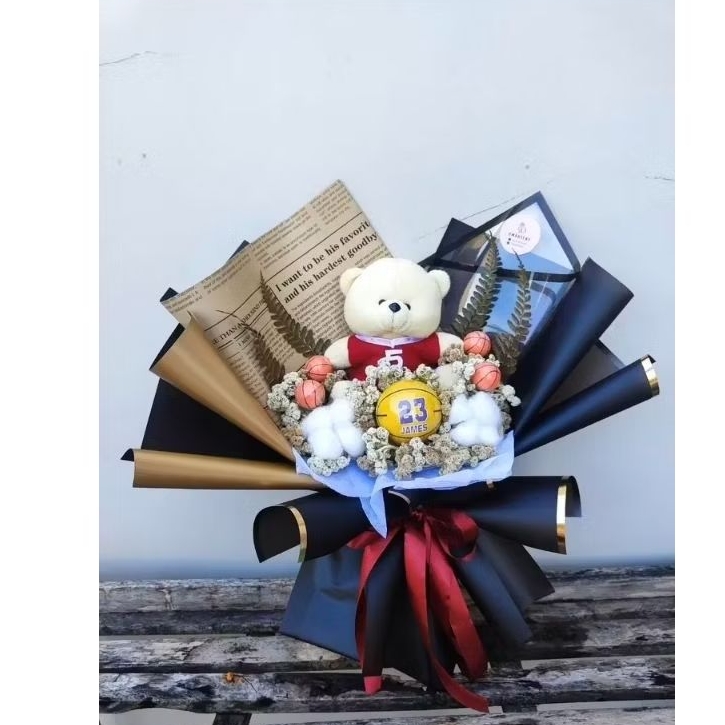 Buket Bunga Basket Custom hadiah, pelantikan, wisuda, boneka profesi, kado, boneka tni, boneka polis