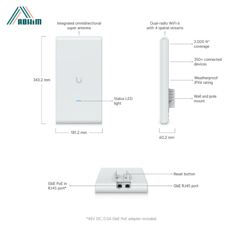 Ubiquiti U6 Mesh Pro Indoor/outdoor WiFi 6 AP with 4 spatial streams