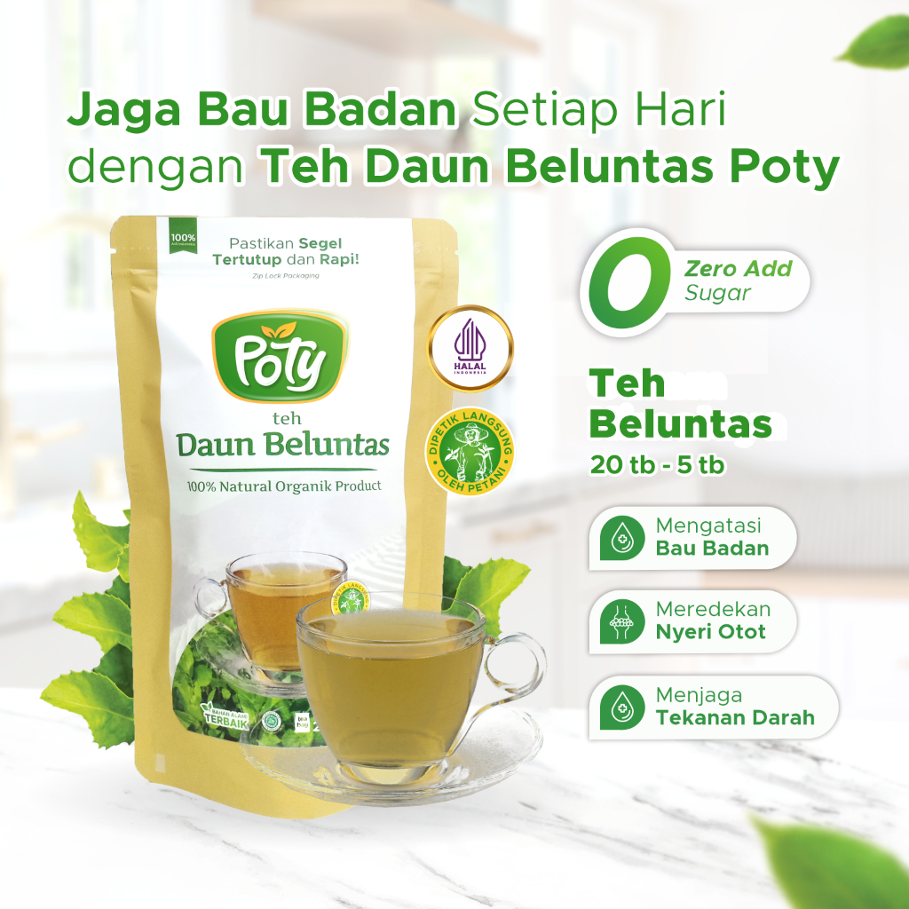 

Teh Jamu Penghilang Bau Badan Wanita Organik Daun Beluntas Poty