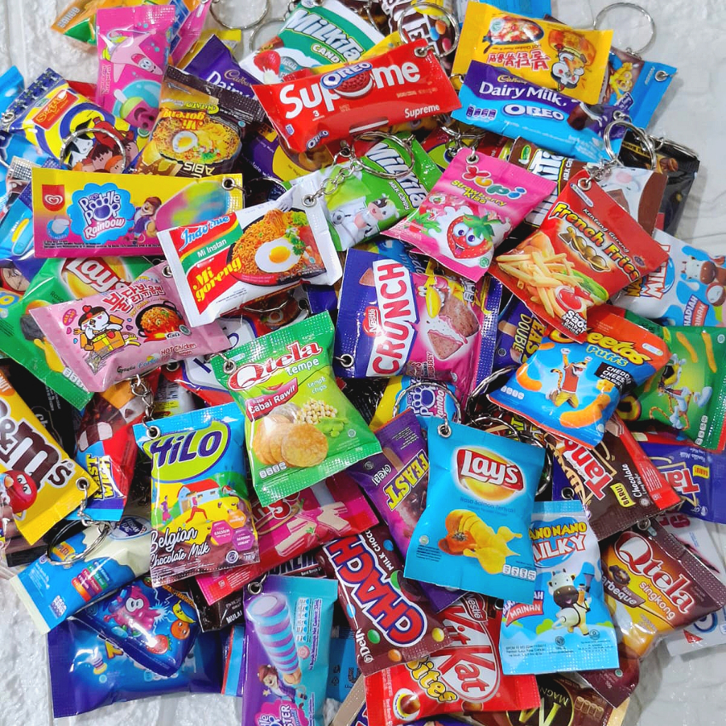 Gantungan Kunci Snack 50 Pcs Gantungan Kunci Lucu Unik Karakter Makanan