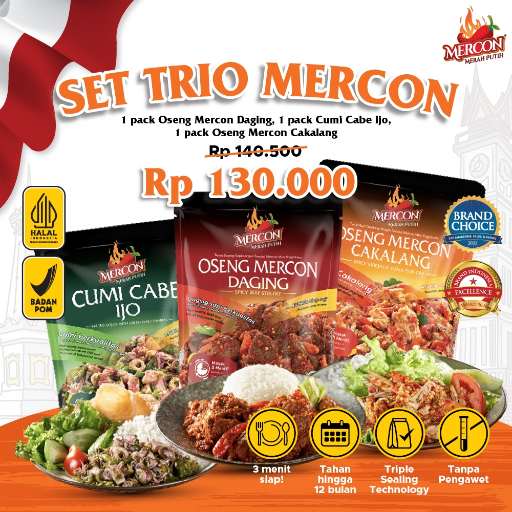 

G&C Set Trio Mercon isi 3 Pack Lauk Pedas Siap Saji (DAGING, CUMI CABE IJO, CAKALANG)
