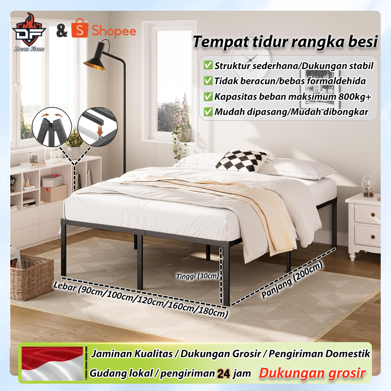 Tempat tidur rangka besi Tempat tidur rangka baja penahan beban Tempat tidur besi tunggal dan ganda