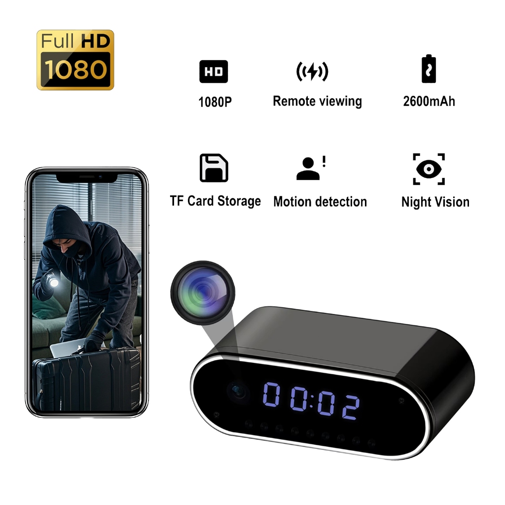 Z7-1 1080P Jam Digital Mini Kamera Mata-mata Tersembunyi Deteksi Gerak Penglihatan Malam Akses Jarak