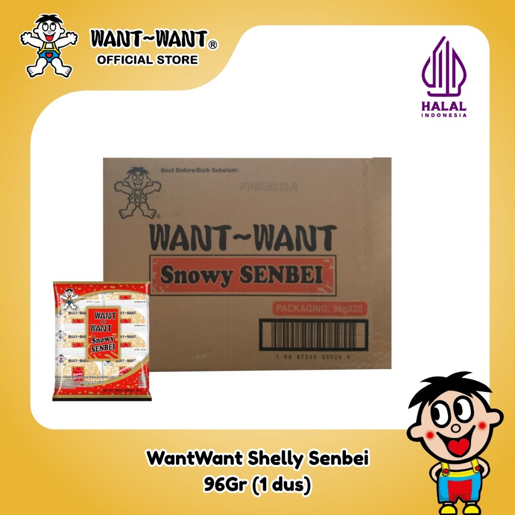 

WANT WANT Shelly Snowy Senbei Sweet Rice Cracker Cemilan Rice Cracker 96gr x 20 pcs ( 1 dus ) / Snowy Senbei