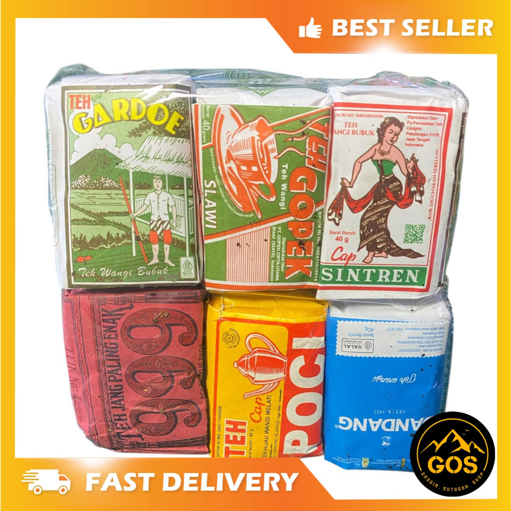 

PAKET 6 X 40GR NEW!! TEH KOMBINASI ENAK SINTREN, GOPEK, GARDOE HIJAU, 999, DANDANG BIRU, POCI KUNING