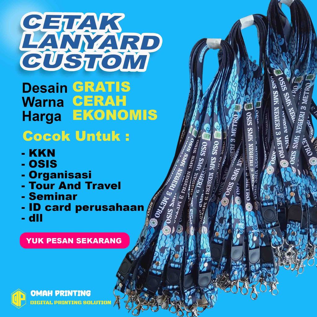 

CETAK TALI LANYARD FULL PRINT CUSTOM GAMBAR BEBAS SESUAI KEINGINAN NAMA DAN LOGO LEBAR 2 CM COCOK UNTUN EVENT