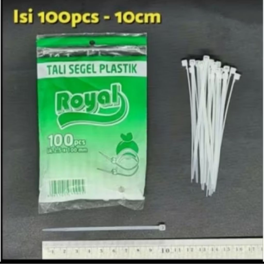 

Kabel Ties Tali Segel Plastik Pengikat Makanan Merk ROYAL panjang 10 CM. 1 pax isi 100 pcs