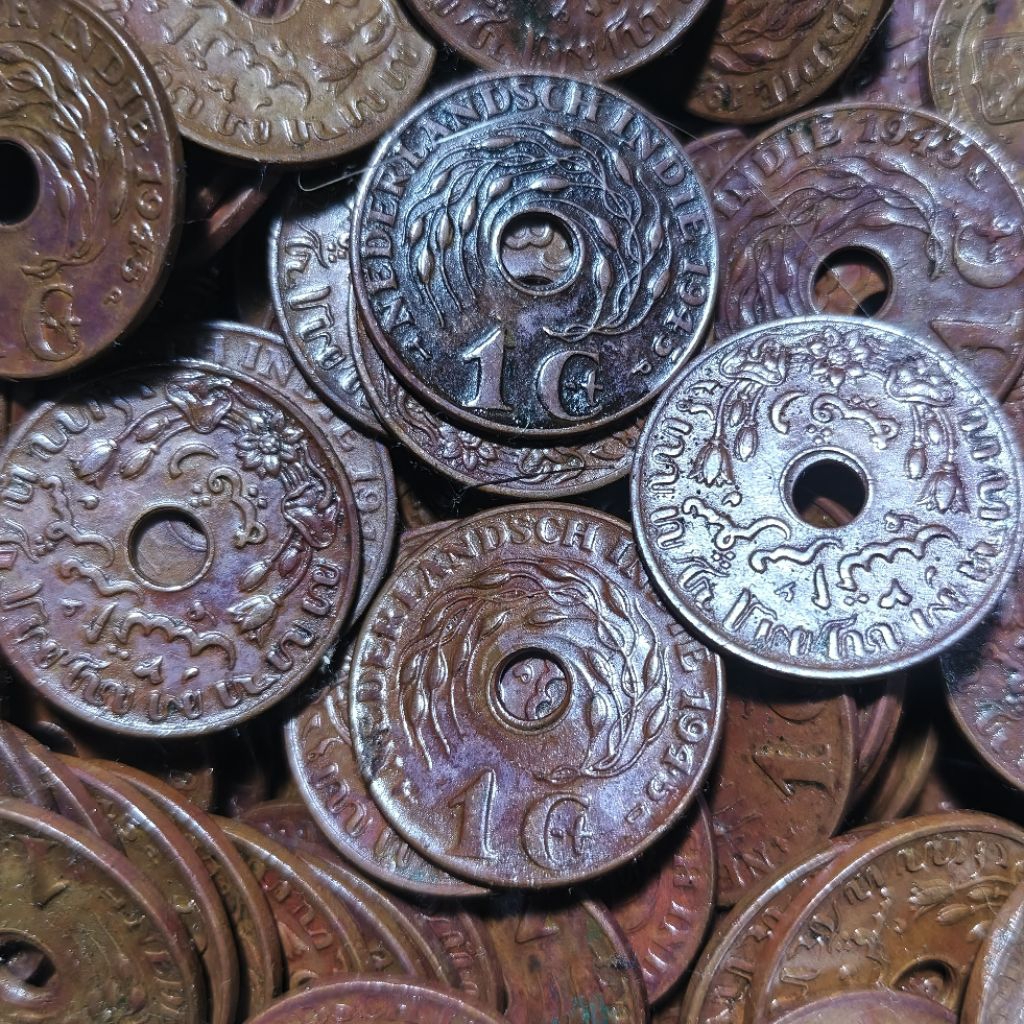 Kotor Koin 1 Cent Sen Nederlandsch Indie Uang Kuno logam Tahun 1936 1937 1938 1939 1942 1945