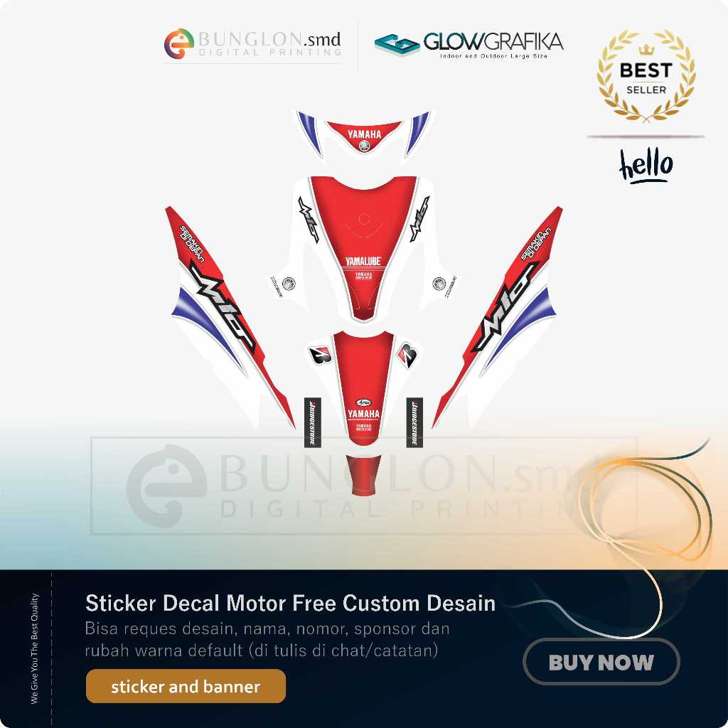 DECAL STIKER MOTOR CUSTOM YAMAHA MIO SMILE EDISI MERAH OUTIH BIRU