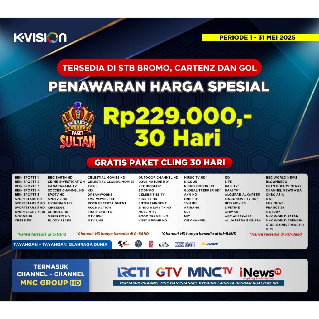 Receiver Kvision untuk Paket Juara 30 Hari | Paket Sultan 30 Hari | SPOTV 30 Hari | BEIN 30 Hari | F