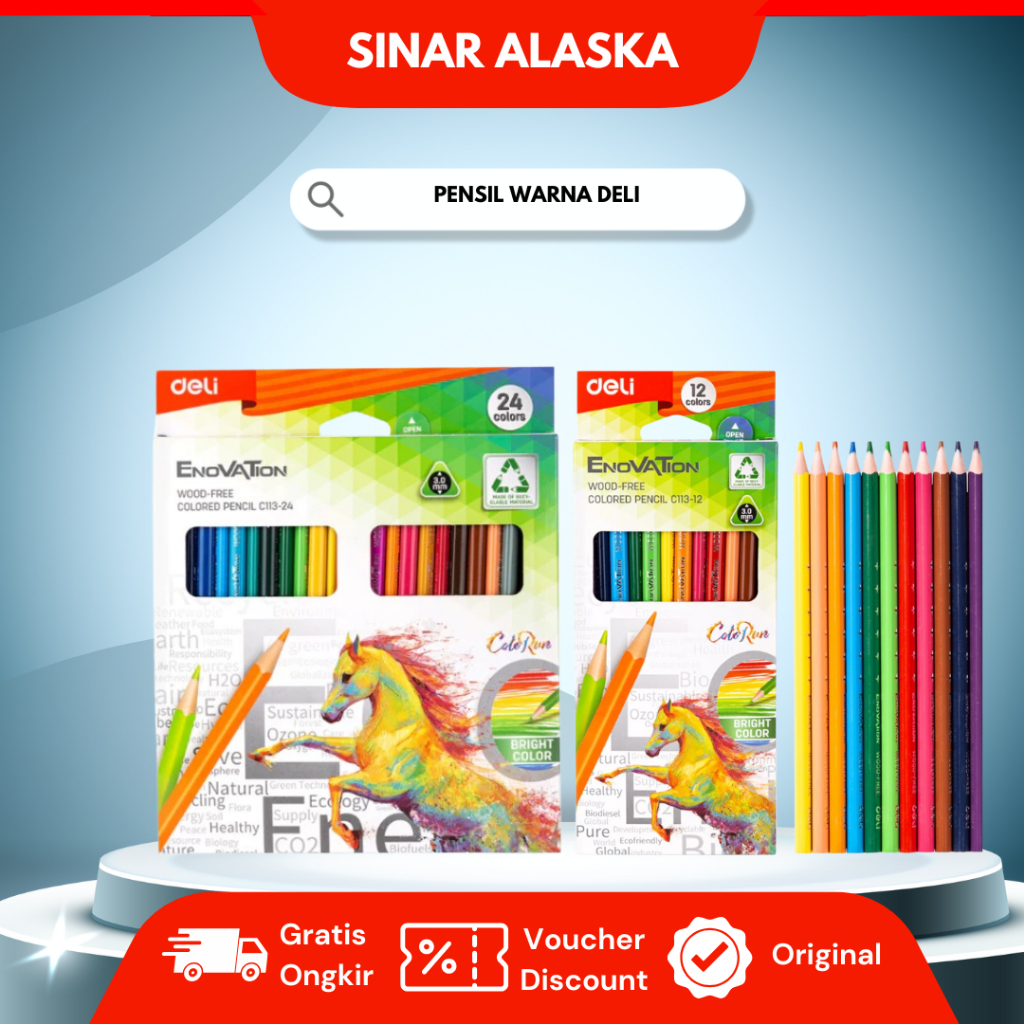 

Deli Color Run Color Pencil / Deli Enovation Pensil 12 24 Warna Panjang