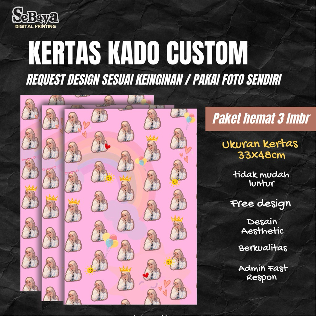 

[PROMO LAUNCHING] 3 LEMBAR Kertas Kado Custom Estetik Wisuda & Ulang Tahun | Bisa Nama & Foto | Free Desain