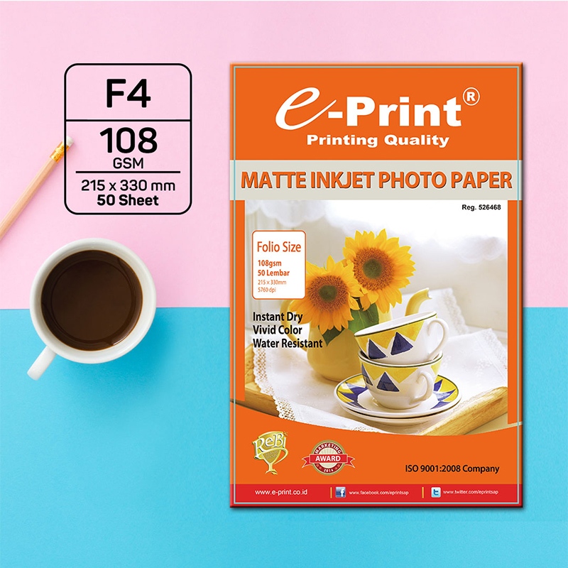 e-Print Kertas Foto Doff Matte Photo Paper F4 108gsm 50lembar