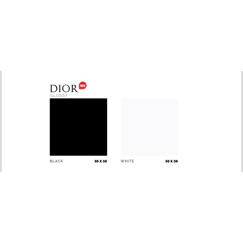 KERAMIK MERK PLATINUM TIPE DIOR BLACK WHITE UKURAN 50X50 WARNA HITAM DAN PUTIH POLOS PERMUKAAN TEKST