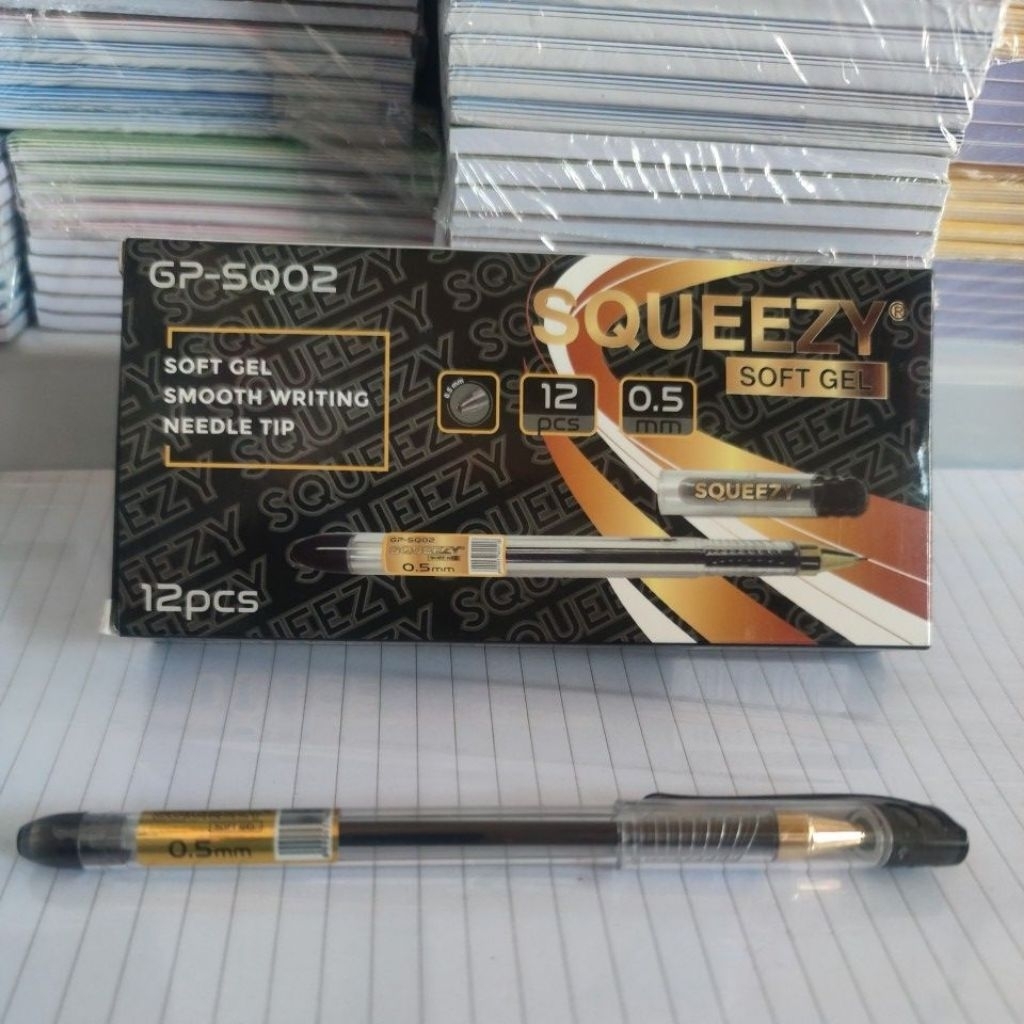 

Pen Gel/ Pen Jel/ Bolpoin Gell/ Gel Ink pen/ soft Gel Pen SQUEEZY GP-SQO2 harga per 1 pack murah grosir