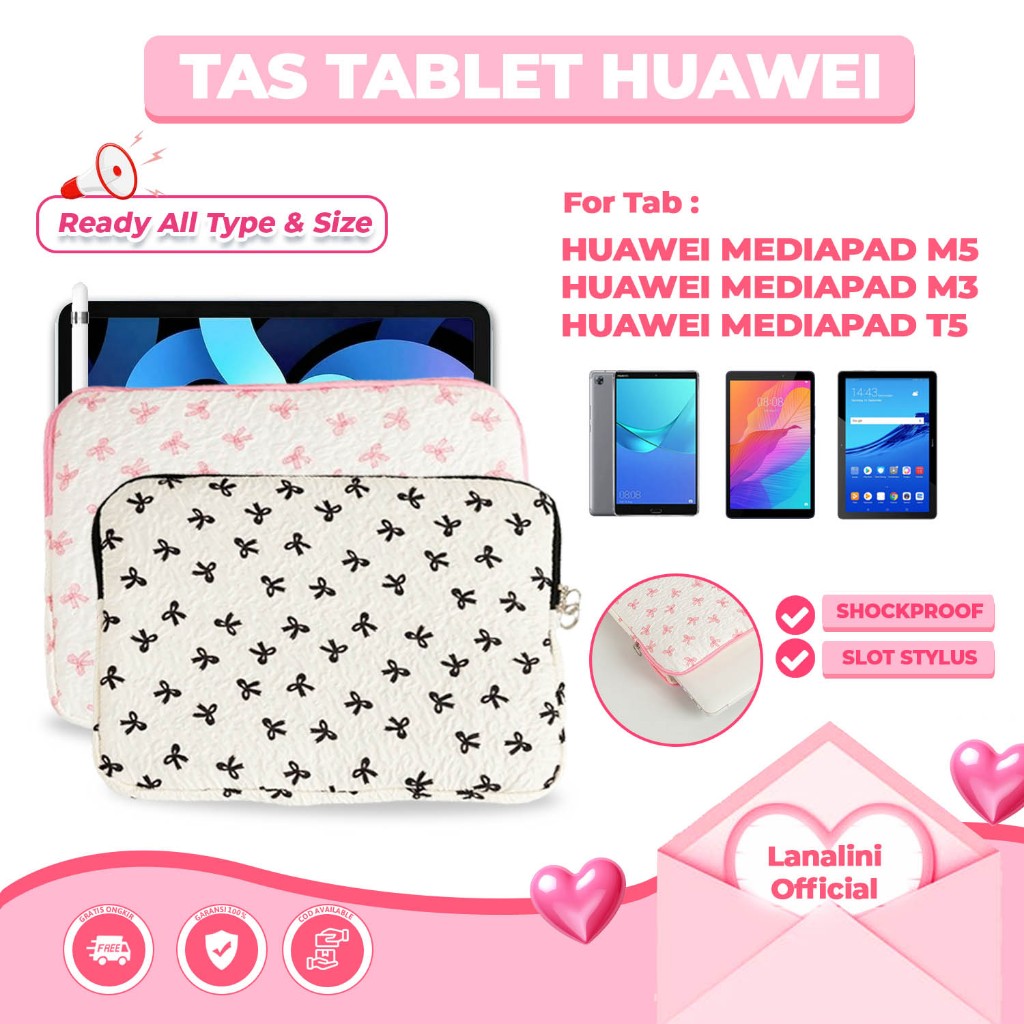 Tas Tablet Case Huawei MediaPad T3 T5 M5 M6 8 10 Inch Tab Pouch Sarung Slot Stylus Ribbon Wanita