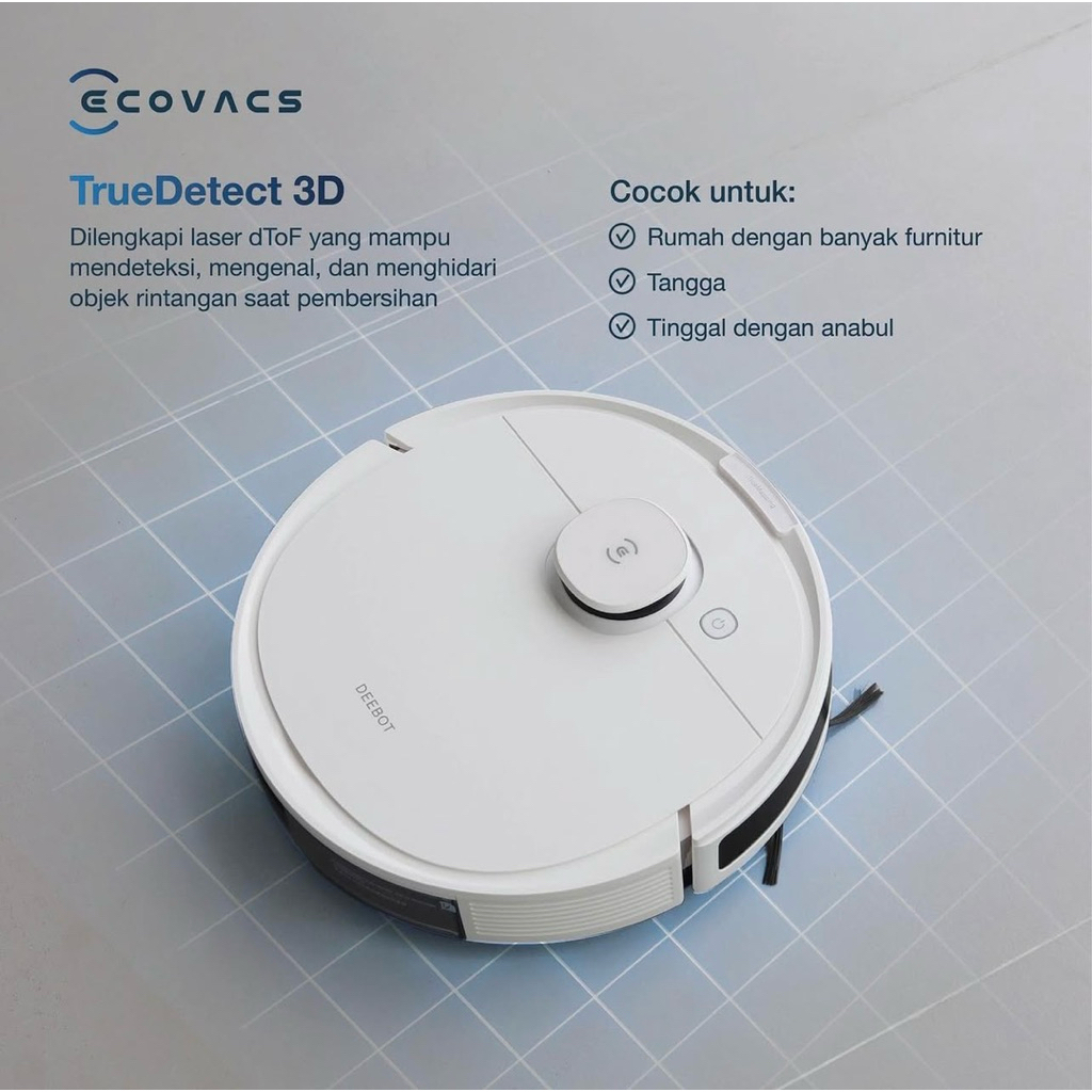 Ecovacs Deebot N8 Pro+ Robot Vacuum Cleaner - Kapasitas 2.5L, Suction Power 2300Pa, Warna Hitam Putih