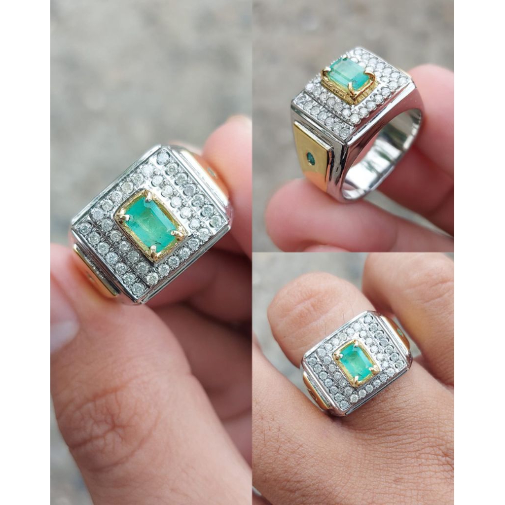 cincin berlian pria mata utama zambrud mix berlian eropah