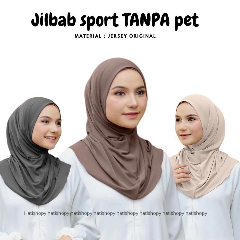 Best Seller - Jilbab Sport Olah Raga Non Pet Instan Bahan Jersey Premium / Kerudung Olah Raga Tanpa 