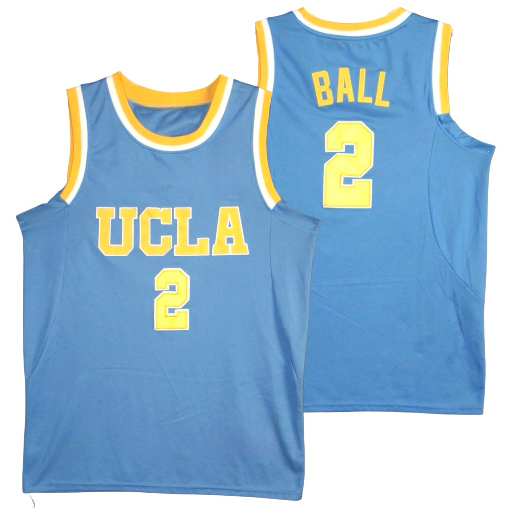 BORDIR IMPORT JERSEY BAJU BASKET UCLA BRUINS #2 LONZO BALL BIRU MUDA