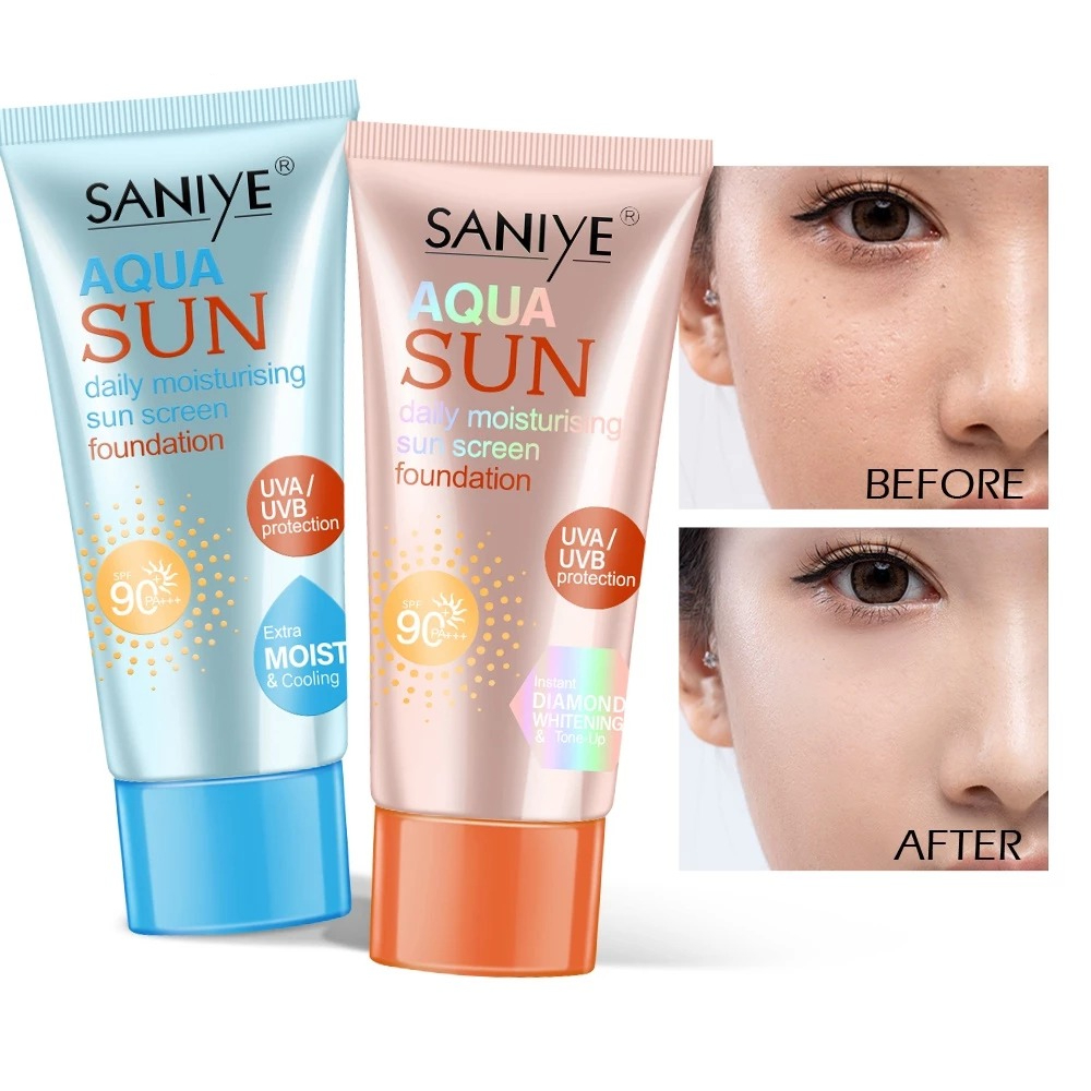 Saniye Wajah Sunscreen SPF 90 Waterproof Sunblock Foundation Pelembab 65ML