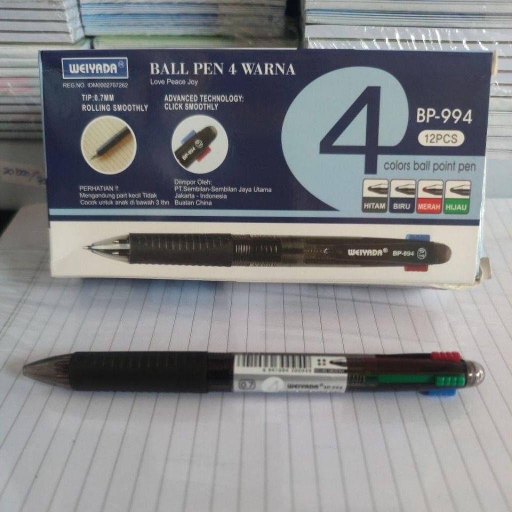 

Pen 4 warna/ Pen cetekan 4 warna/ Ball Pen 4 warna WEIYADA BP-994 Harga per 1 pack isi 12