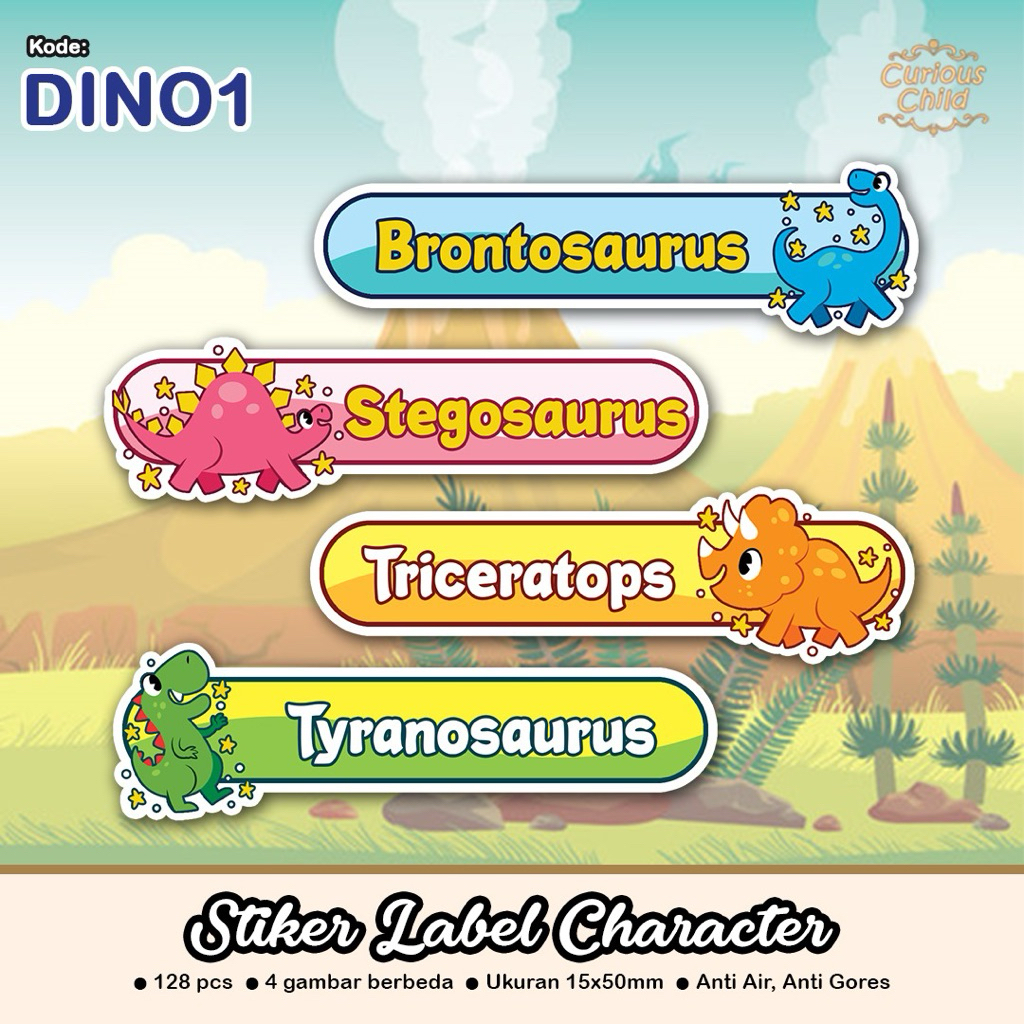 

[curiouschil.label] 128 pcs Sticker Nama Waterproof - Dinosaur