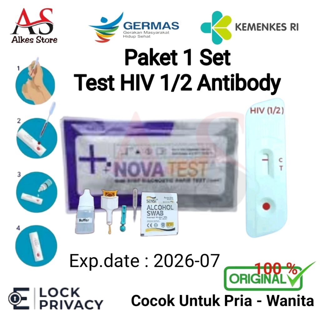Tes HIV 1/2 Akurat Mandiri Satuan - Orien Gene, Healgen, Glory, SR, Nova Test