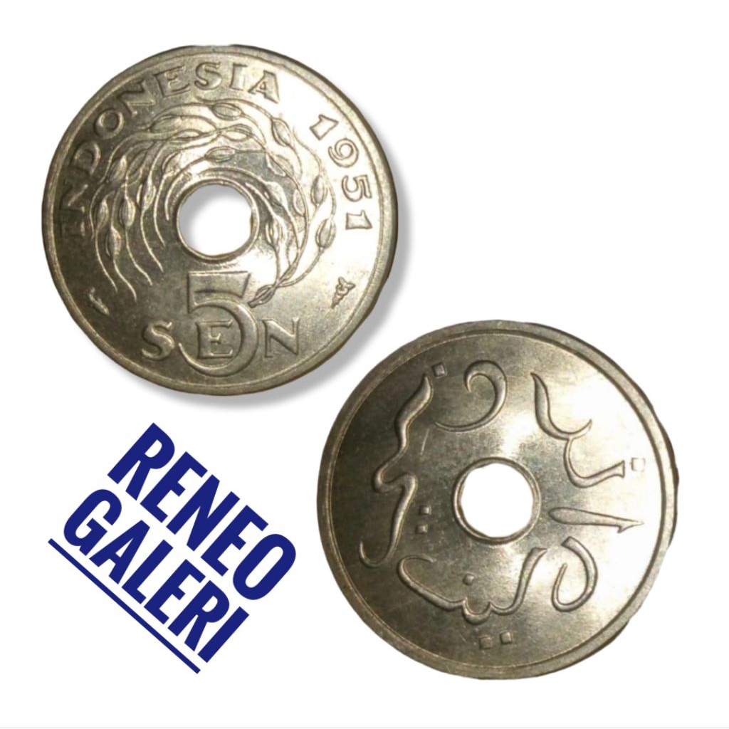 Berkilau Koin 5 Sen Bolong Indonesia Uang logam kuno Tahun 1951 1954
