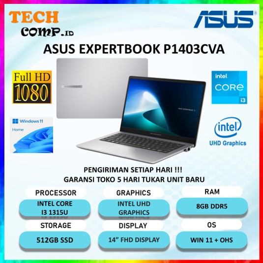 ASUS EXPERTBOOK INTEL CORE I3 1315U RAM 8GB DDR5 512GB SSD FHD WIN11 OHS ORIGINAL TERBARU
