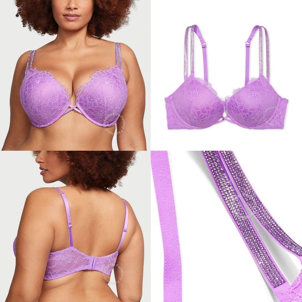 Victoria Secret Bombshell Adds 2 Cups Double Shine Strap Lace Bra Push Up Level 4 34C 11239131