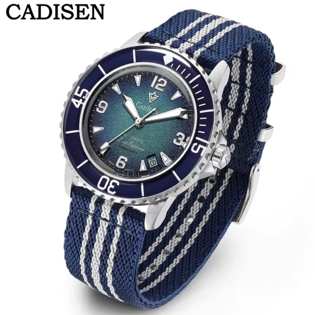 NEW CADISEN FIFTY FNTHOM AUTOMATIC SEIKO NH35 A JAPAN MOV STEEL SOLID 316 L CANVAS STRAP