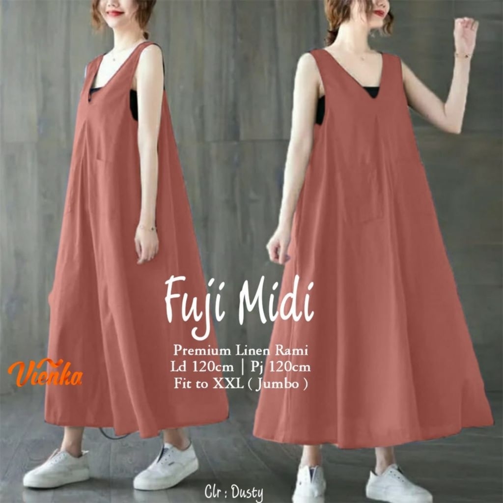 BAJU WANITA FUJI MIDI DRESS JUMBO POLOS BY VIENKA