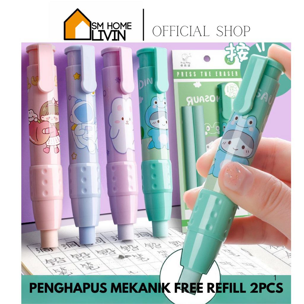 

SM HOME- ERASER MEKANIK PRESS KUAT DINOSAURUS KOREAN STYLE GRATIS REFILL 2PCS