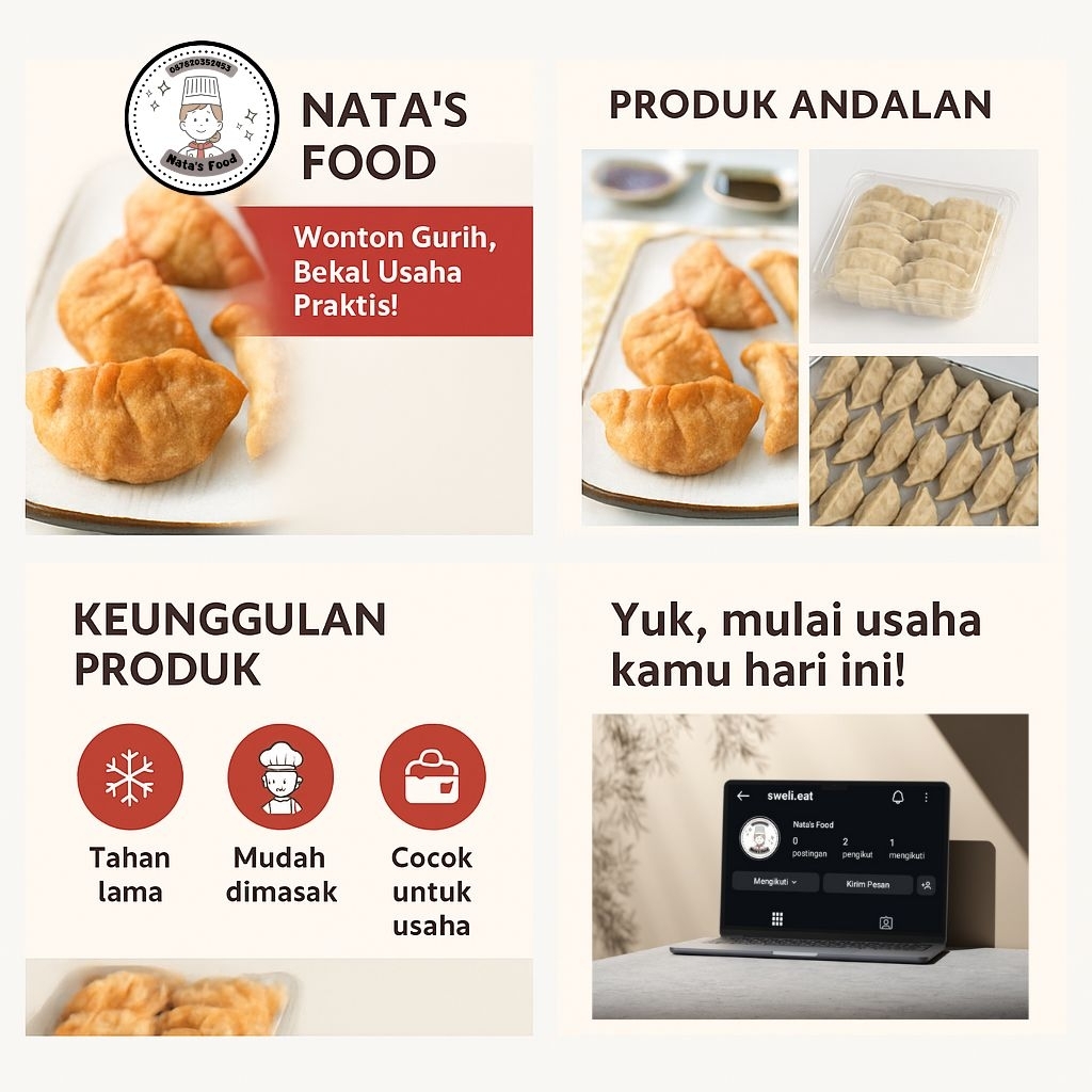 

Wonton Frozen Isi 50 pcs – Paket Usaha Camilan / Jualan Modal Kecil | Nata’s Food