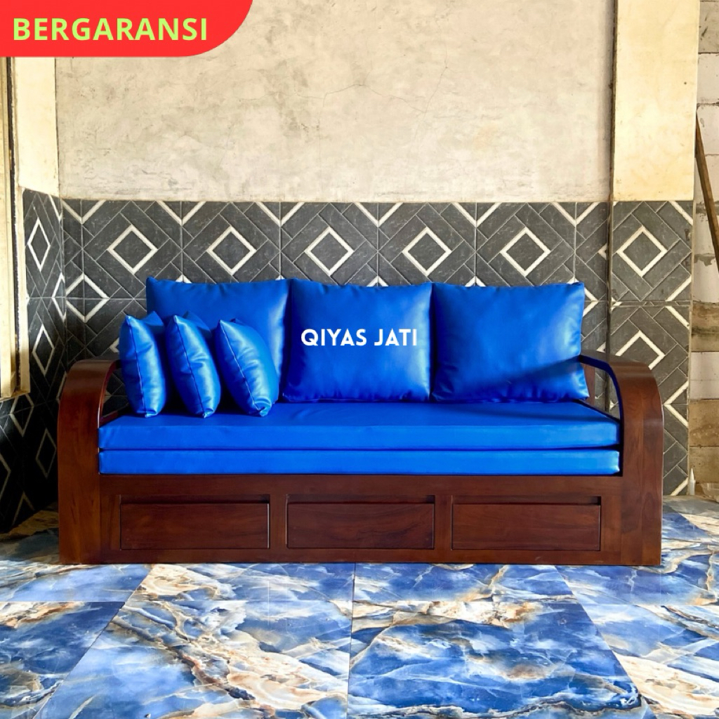 Sofa tamu minimalis, sofa laci 3 seater, sofa custom kayu jati kokoh