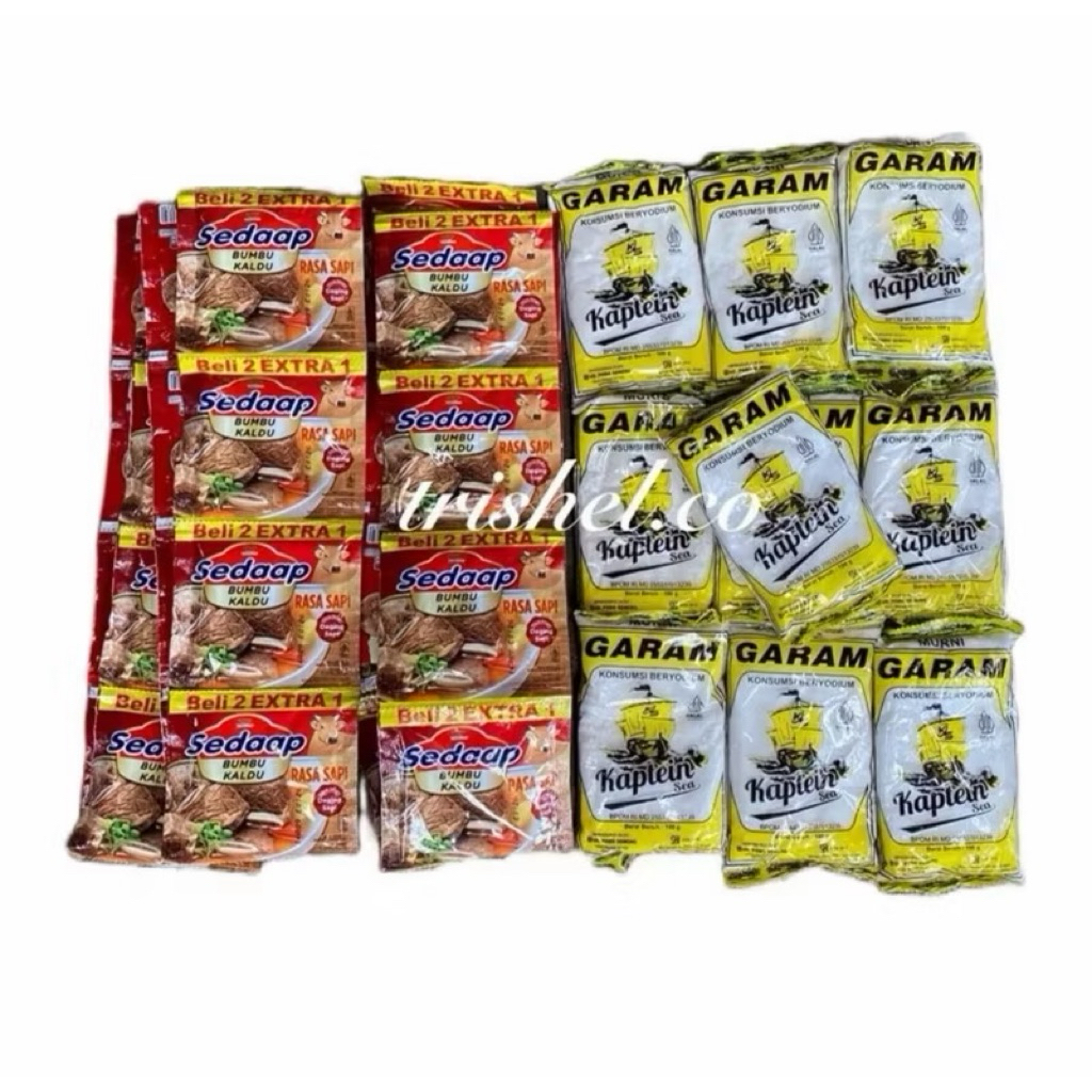 

paket promo 10pcs garam + 18pcs kaldu sedaap