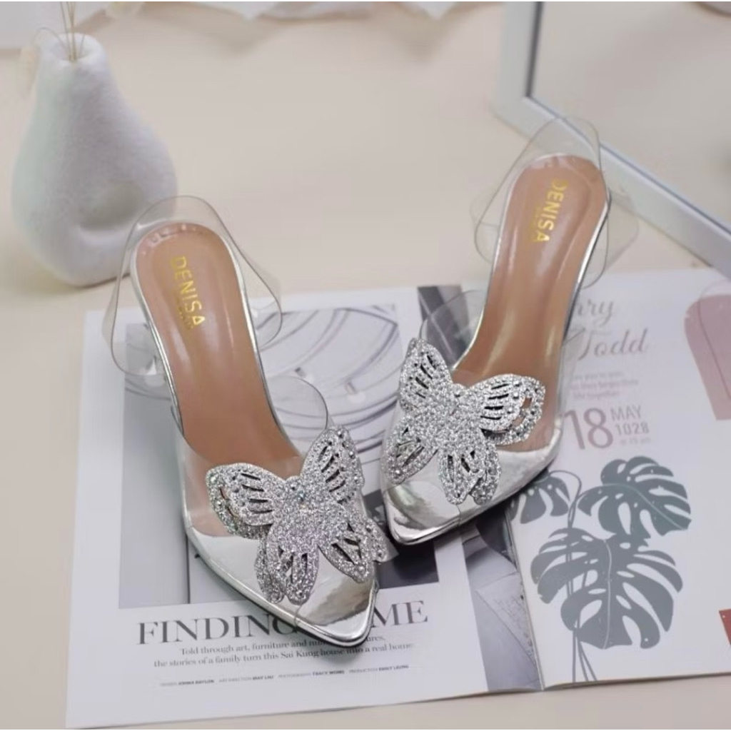 Rindhie 10 Sandal Heels Wanita Stiletto Heels Hak Kaca 7 Cm