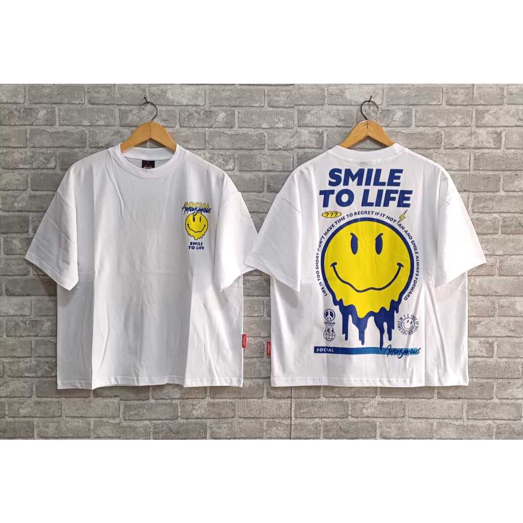 Social Anonymous T-Shirt Oversize Boxy Smile To Life | Kaos Boxy Putih Combed 20s