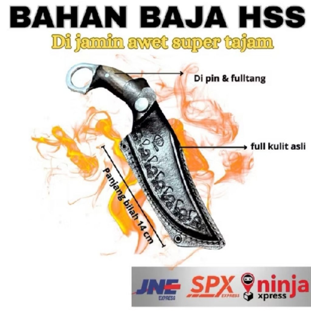 Pisau Skiner Pisau Survival Pisau Iris Kulit Pisau Sembelih Berbaan Baja Hss Premium full Duralium S