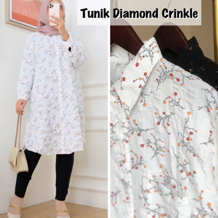 Special  Tunik Crinkle Motif  Kemeja Motif Bunga  Tunik Floral tunik korea  atasan putih
