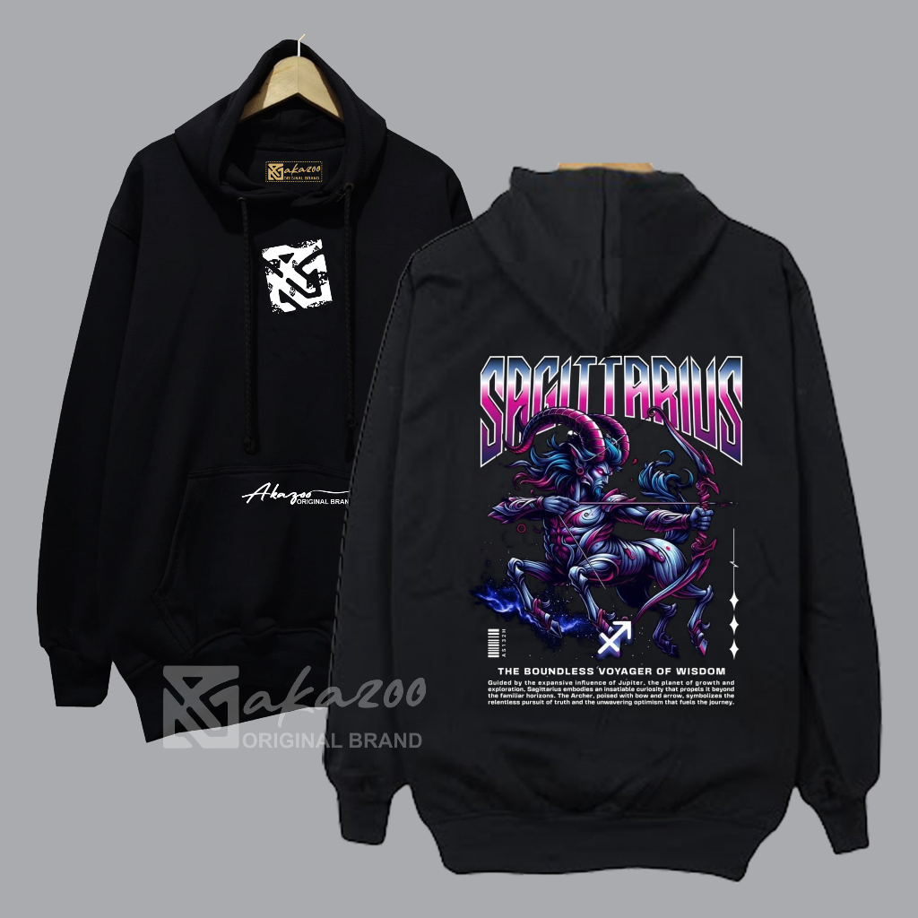 hoodie korean style pria kekinian tebal akazoo SB DPN BLKANG SAGITARIUS sablon saku putih