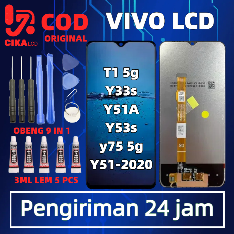 ASLI 100% LCD VIVO Y33S/Y53S/Y51 2020/Y31/Y51A V2058 /Y75 5G/T1 5G FULLSET TOUCHSCREEN FREE LEM